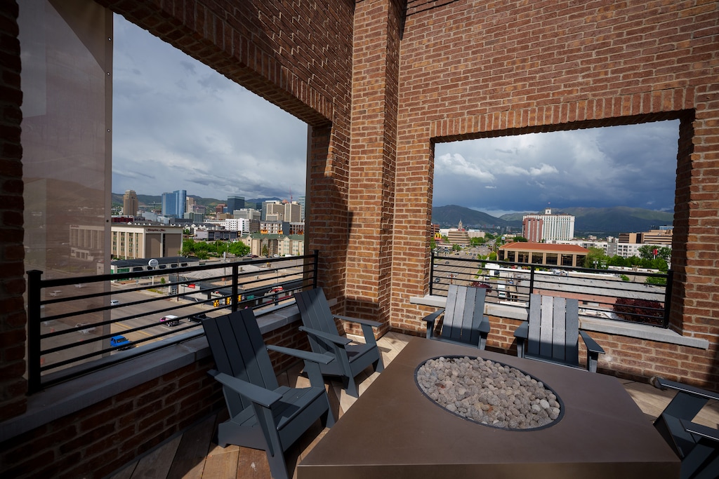 (Trent Nelson  |  The Salt Lake Tribune) A rooftop view at The Register at Post District Residences in Salt Lake City on Wednesday, May 24, 2023.