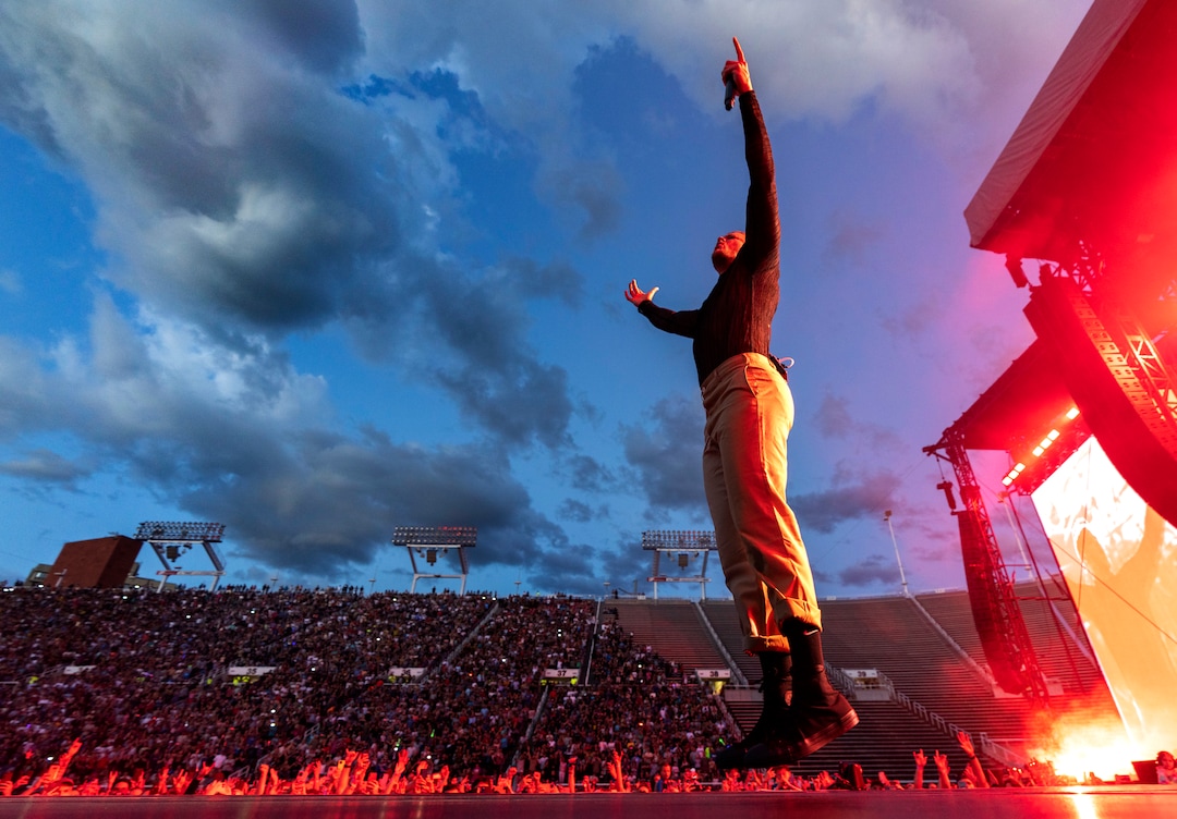 (Rick Egan | The Salt Lake Tribune) Dan Reynolds sings for Imagine Dragons, at Rice-Eccles Stadium, on Friday, Aug. 5, 2022.