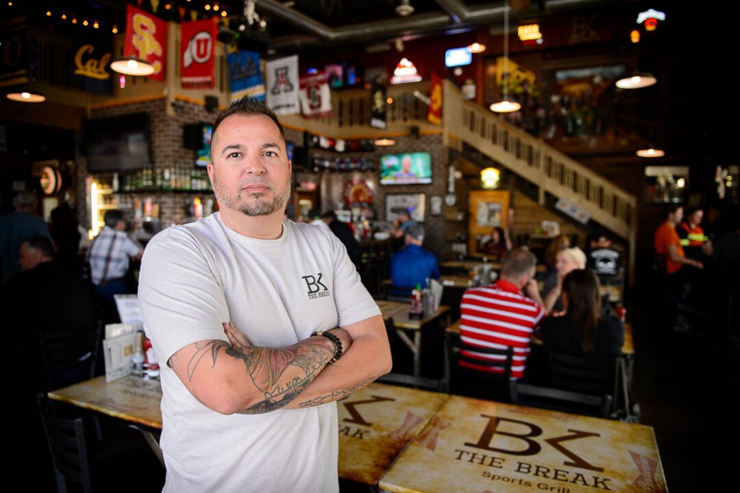 (Trent Nelson | The Salt Lake Tribune)  No one wants The Break to become a bar — not its owner Bam Peck, or the South Jordan City Council. But the parties say they have no choice because the Legislature did away with the dining club liquor license. Now The Break, and dozens of other Utah businesses, have to choose between being a bar (no one under 21) or a restaurant (must order food to drink). James "Bam" Peck at The Break Sports Grill in South Jordan, Friday June 1, 2018.