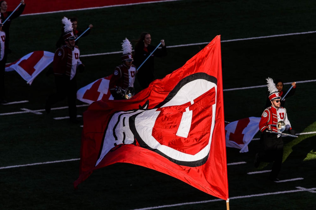 (Trent Nelson | The Salt Lake Tribune)  The Marching Utes on the field as the University of Utah hosts Washington State, NCAA football in Salt Lake City, Saturday November 11, 2017.