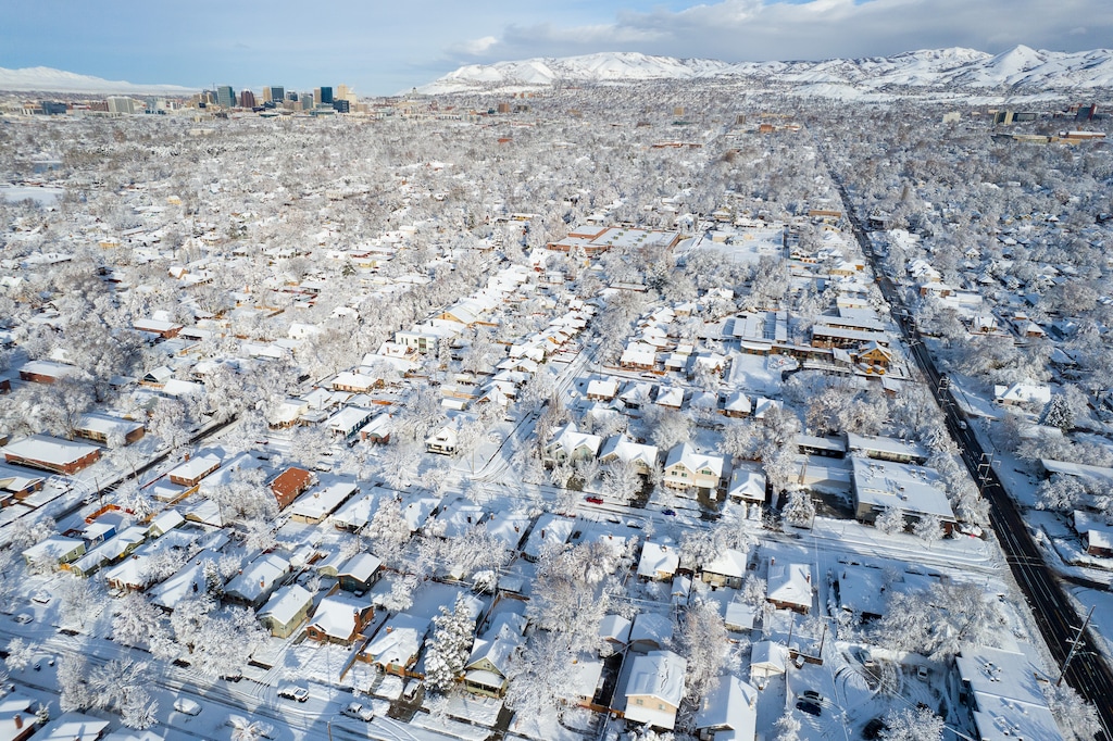 (Trent Nelson  |  The Salt Lake Tribune) Salt Lake City covered in fresh snow on Wednesday, Dec. 15, 2021. Another storm is expected to hit the area on Monday afternoon.