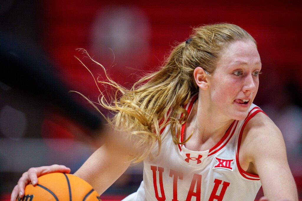 (Trent Nelson | The Salt Lake Tribune)
Utah Utes guard Gianna Kneepkens (5) as Utah hosts Arizona State, NCAA basketball in Salt Lake City on Saturday, Dec. 21, 2024.