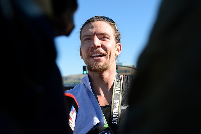 (Scott Sommerdorf | The Salt Lake Tribune)Travis Fuller of Provo, won the Salt Lake City marathon with a time of 2:27:53.03, Saturday, April 21, 2018.
