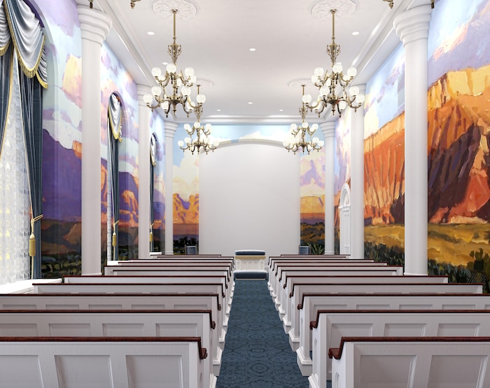 (Courtesy of The Church of Jesus Christ of Latter-day Saints) This rendering shows a remodeled instruction room in the St. George Temple.