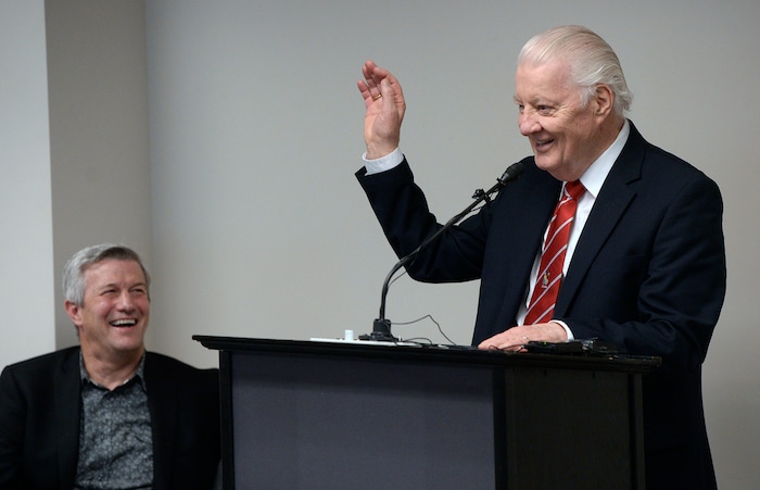 Al Hartmann  |  The Salt Lake Tribune) 	
John H. Groberg, general authority emeritus whose memoirs provided the inspiration for the film "Other side of Heaven," speaks at a news conference in Salt Lake City on Tuesday, Feb. 27 2018 for the announcement of a sequel to the beloved 2001 Mormon missionary drama. Director Mitch Davis, left, announced the filming locations and cast for "The Other Side of Heaven II. "