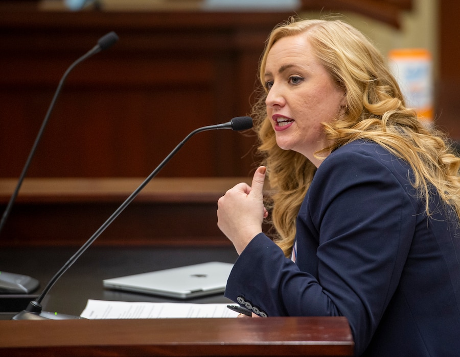 (Rick Egan | The Salt Lake Tribune) Rep. Candice Pierucci, R-Herriman, presents HB21 on stalking amendments before the House Law Enforcement and Criminal Justice Committee, on Wednesday, Jan. 27, 2021.