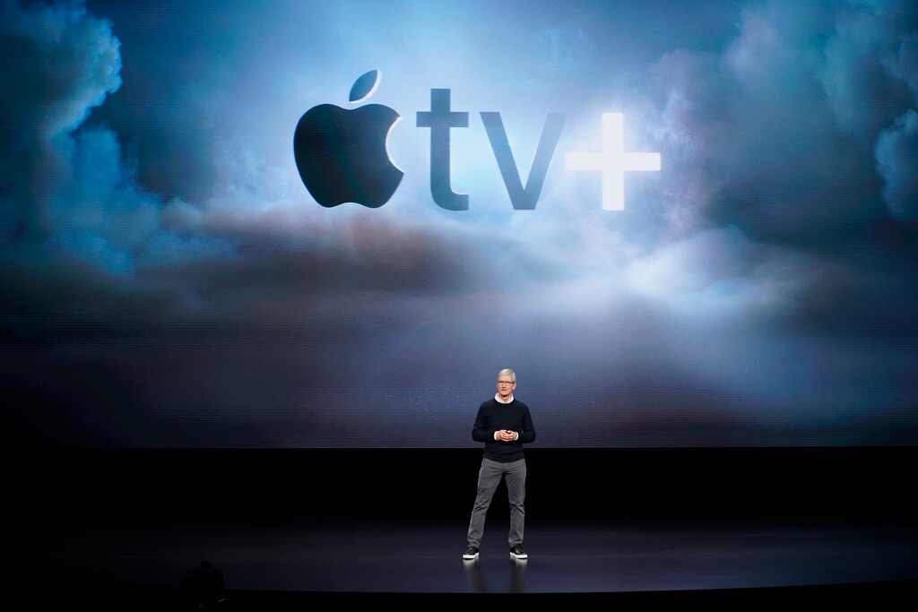 (Tony Avelar | The Associated Press)  Apple CEO Tim Cook speaks at the Steve Jobs Theater during an event to announce new products Monday, March 25, 2019, in Cupertino, Calif.