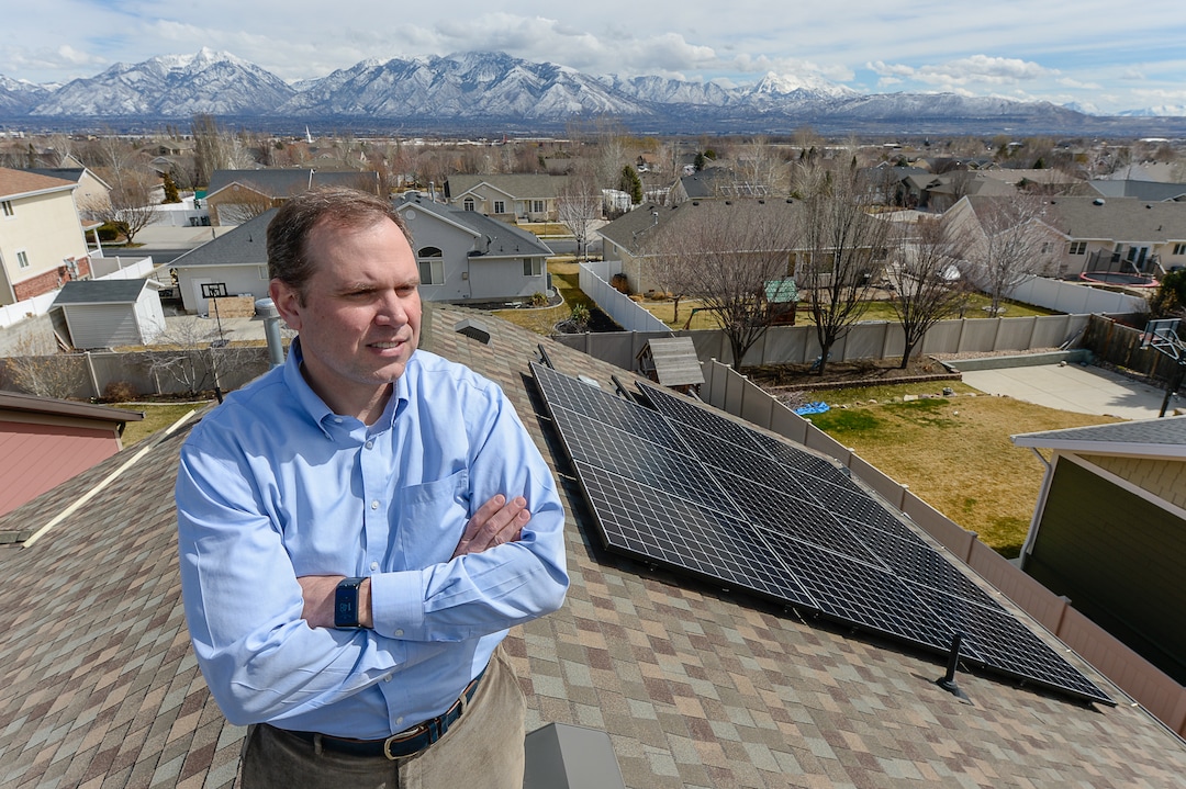 (Francisco Kjolseth  |  The Salt Lake Tribune)  Doug McAllister of South Jordan bought a solar panel array from Legend Solar last September. In December, Legend Solar started putting the panels but never finished. McAllister owes more than $12,000 on a loan he took out to finance the panels. The company has indicated to him that they are unable to hire an electrician to finish the job and the array sits idle on his roof, two panels short and unconnected. 
