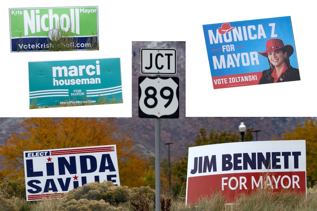 (Francisco Kjolseth | The Salt Lake Tribune) Eight candidates are running to be Sandy’s next mayor in a competitive race as campaign signs pop up around the city on Thursday, Oct. 14, 2021.