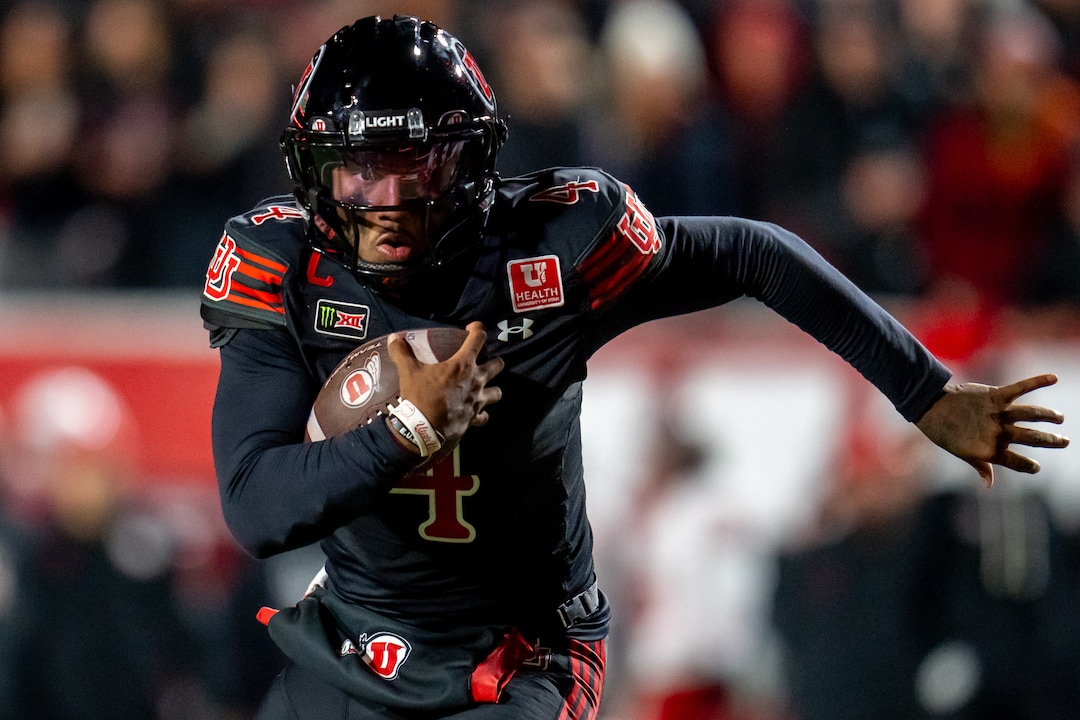 (Trent Nelson  |  The Salt Lake Tribune) Utah Utes quarterback Devon Dampier (4) runs for a touchdown as Utah hosts Houston, NCAA football at Rice-Eccles Stadium in Salt Lake City on Saturday, Oct. 24, 2026.