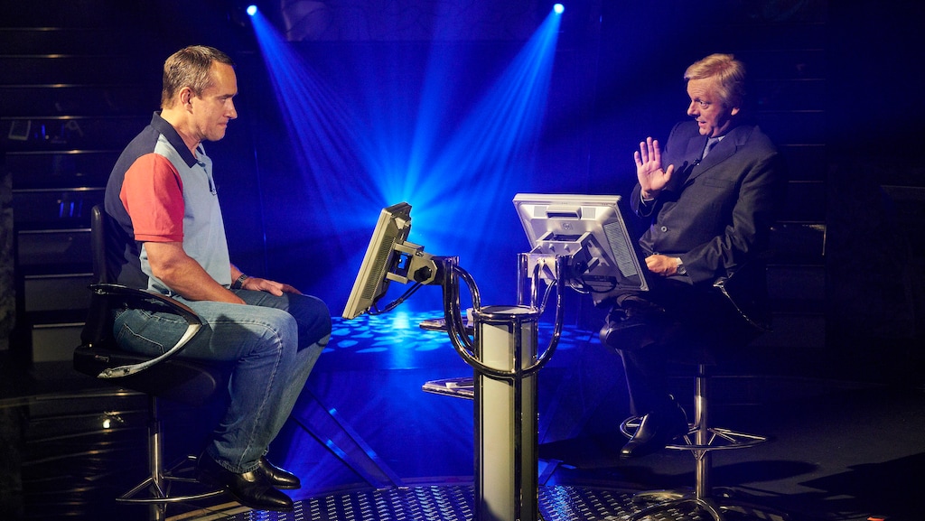 (Photo courtesy of Matt Frost/AMC) Matthew Macfadyen as Charles Ingram and Michael Sheen as Chris Tarrant in "Quiz."