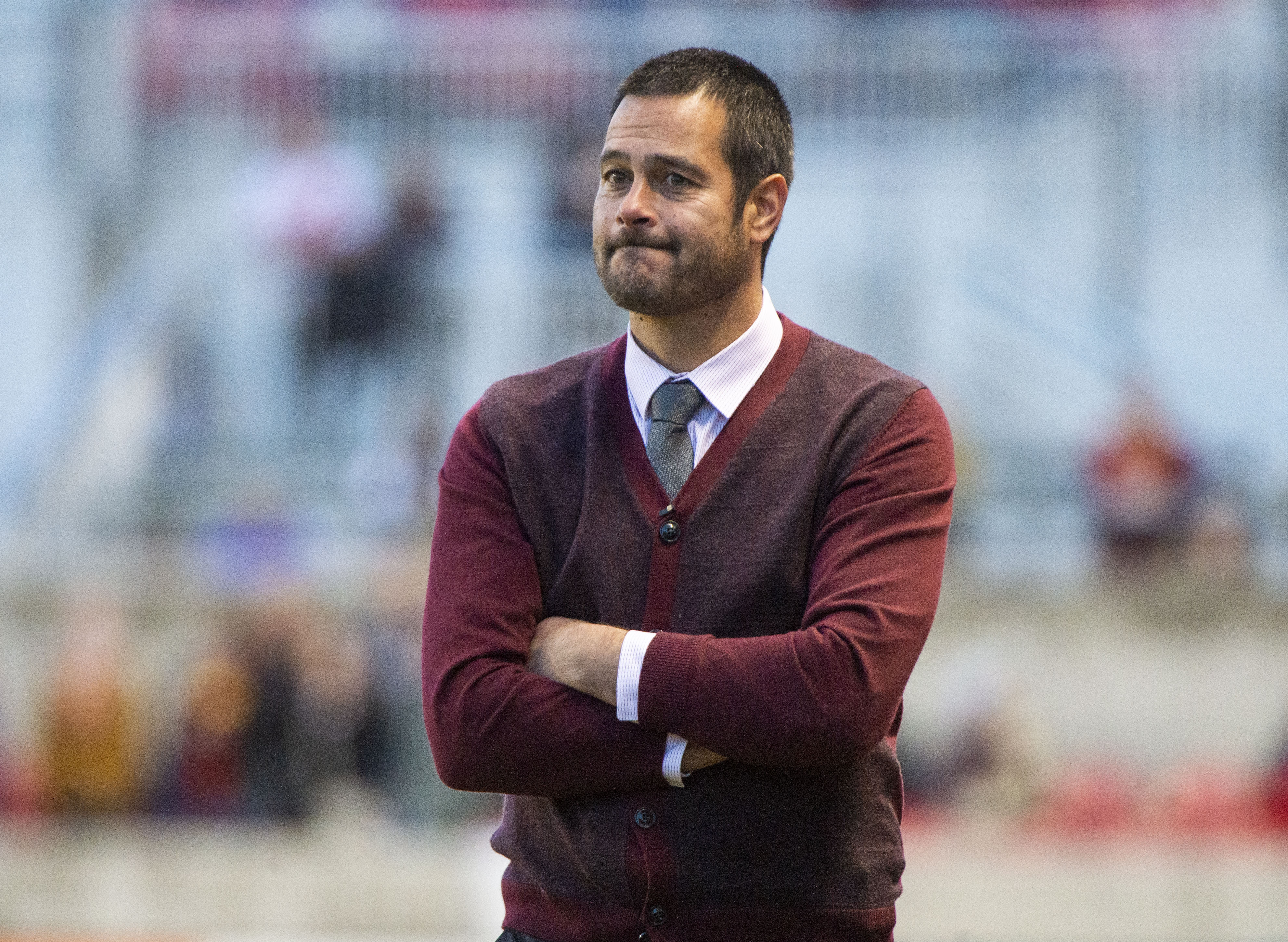 (Rick Egan  |  The Salt Lake Tribune).  Real Salt Lake head coach Mike Petke walks the sidelines during MLS soccer action between Real Salt Lake and Atlanta United at Rio Tinto Stadium in Sandy, Friday, May 24, 2019.