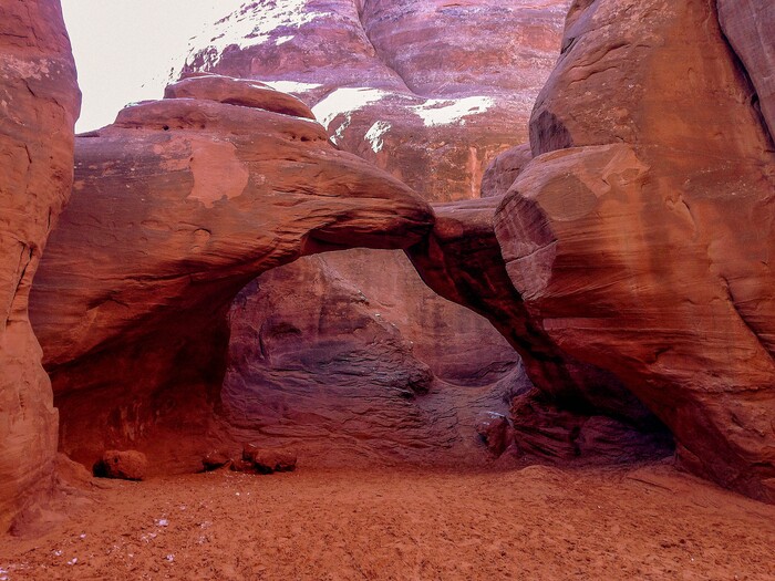 Erin Alberty  |  The Salt Lake TribuneSand Dune Arch offers a sheltered nook on a chilly morning Nov. 30, 2015 in Arches National Park.