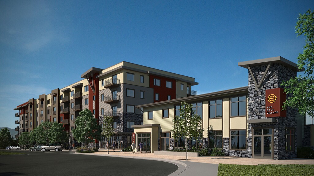 (File photo courtesy of Hamilton Partners) Artist rendering of the new East Village transit-oriented development at the Sandy Civic Center TRAX station.
