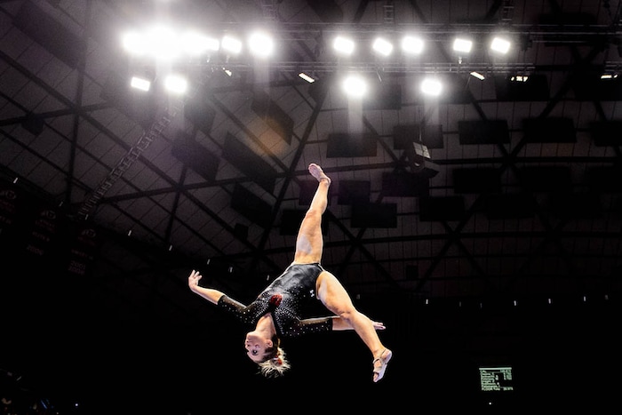 Trent Nelson  |  The Salt Lake Tribune
Utah's MyKayla Skinner on the beam as the University of Utah hosts Cal, NCAA Gymnastics at the Huntsman Center, Saturday February 4, 2017.