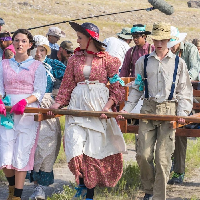 (courtesy Excel Entertainment) A behind-the-scenes view of filming of the comedy "Trek," about teens re-enacting a Mormon pioneer handcart journey. The movie opens in Utah theaters April 6.