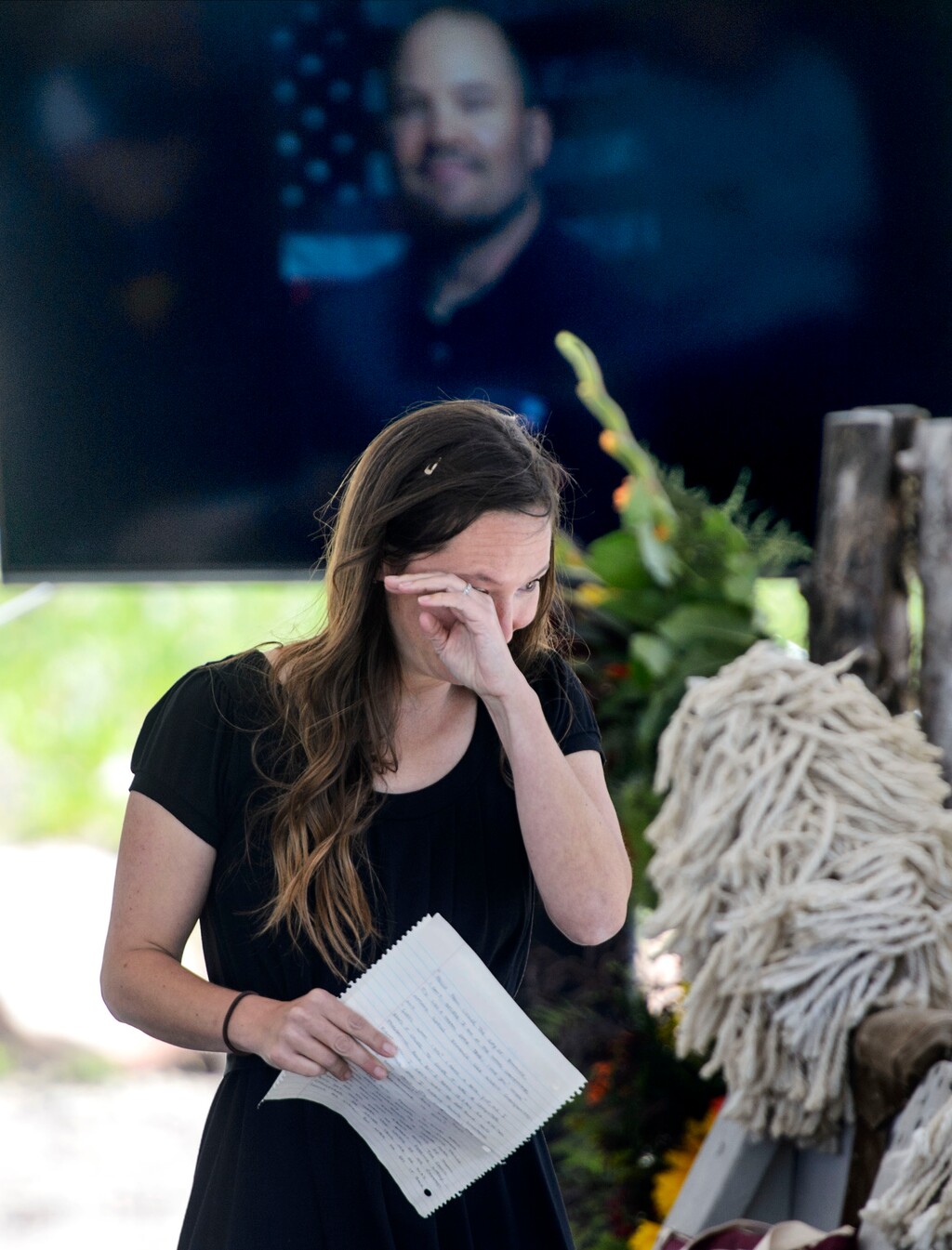 Steve Griffin  |  The Salt Lake TribuneTristan Gale Geisler, 2002 Olympic Skeleton Gold Medalist, wipes tears from her eyes after speaking about her long-time friend Steve Holcomb as Park City and the Holcomb family and friends hold a memorial to honor the late 37-year-old Park City gold medalist bobsledder who passed away suddenly in Lake Placid last month. The remembrance was held in the summer pavilion at Utah Olympic Park Park City Saturday June 10, 2017.