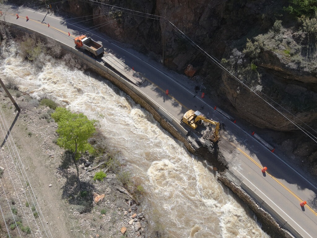(Weber County Sheriff's Office) State Road 39 through Ogden Canyon was shut down on Thursday, May 11, 2023, after the high flow of the Ogden River eroded a section of bank underneath the roadway.