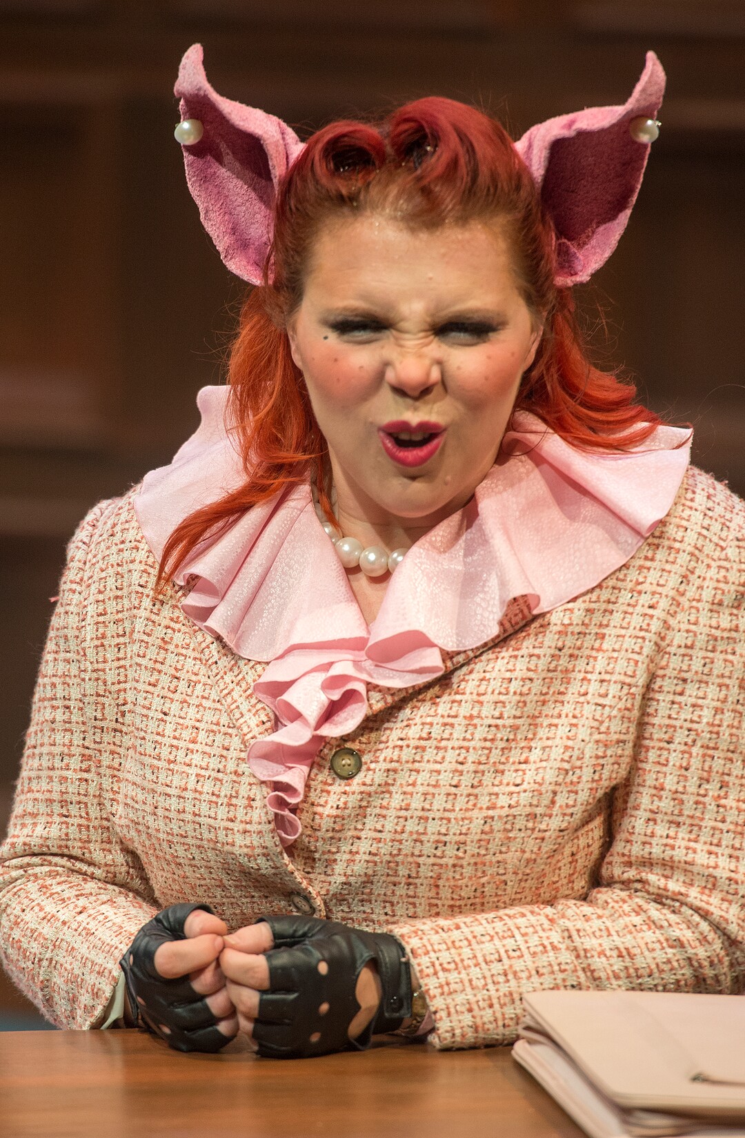 (Leah Hogsten  |  The Salt Lake Tribune) Julia, played by Becky Jeanne, snorts as she pleads the case for the three little pigs during Salt Lake Acting Company's annual children's show, "The True Story of the 3 Little Pigs," running through Dec. 29.
