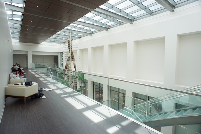 (Rick Egan  |  The Salt Lake Tribune)     Students study on the top floor of the Ann Crocker Science Center on Presidents Circle, at the University of Utah, Thursday, April 19, 2018.


