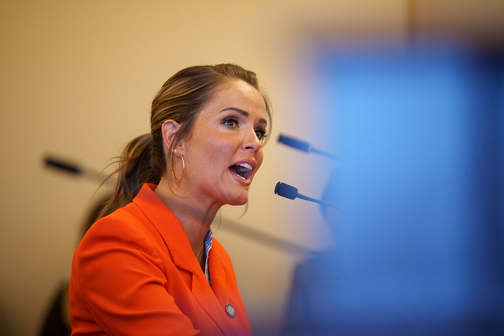 (Trent Nelson | The Salt Lake Tribune) Rep. Kera Birkeland, R-Morgan, presents her bill to narrow Utah's legal definitions of sex to exclude transgender people (HB 257) at a meeting of the House Business and Labor Committee at the Utah Capitol in Salt Lake City on Wednesday, Jan. 17, 2024.