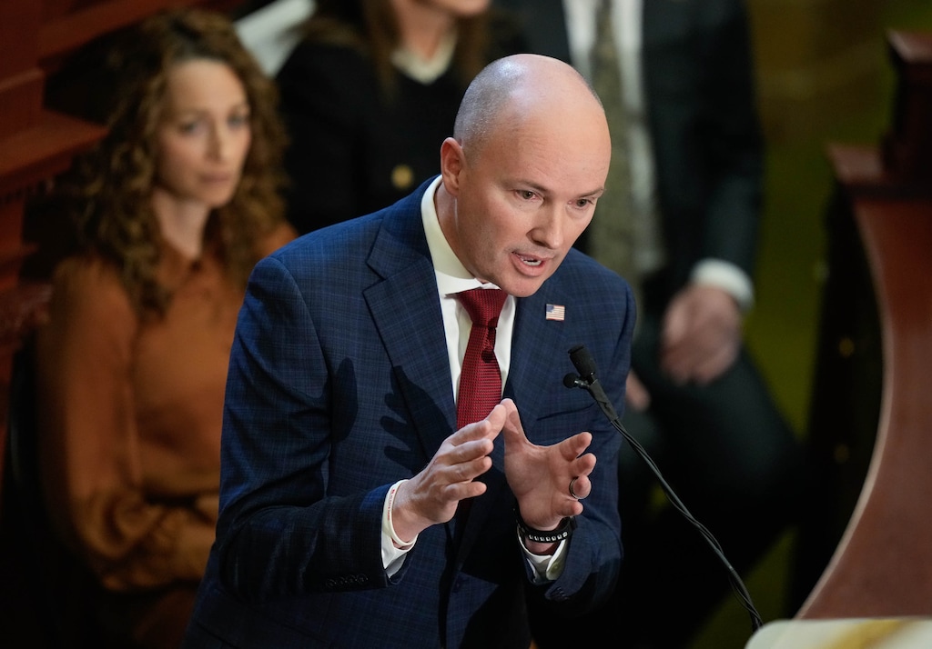 (Francisco Kjolseth  | The Salt Lake Tribune) Gov. Spencer Cox delivers his 2025 State of the State address at the Utah Capitol in Salt Lake City on Thursday, Jan. 23, 2025.