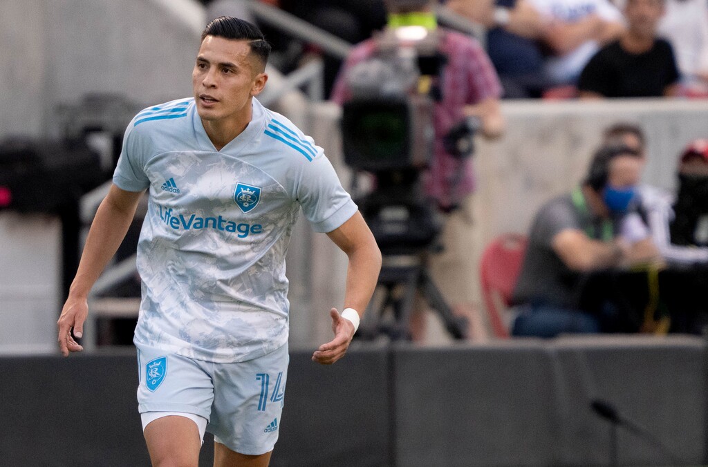 (Francisco Kjolseth | The Salt Lake Tribune) Real Salt Lake forward Rubio Rubin (14) competes in MLS action between Real Salt Lake and Minnesota United FC at Rio Tinto Stadium in Sandy, on Saturday, May 29, 2021.