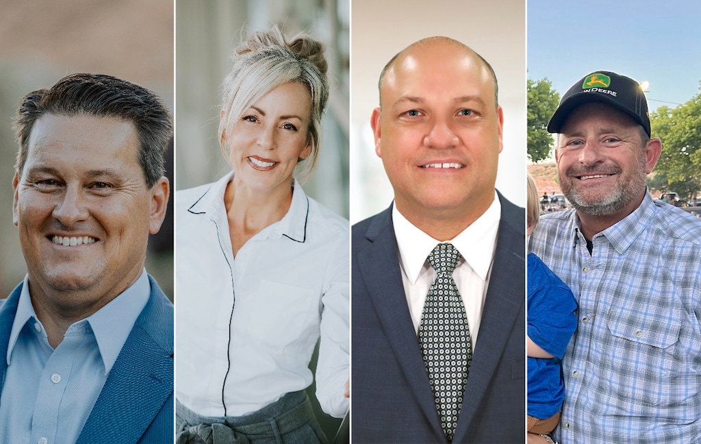 (Cortesía) Candidatos al concejo municipal de St. George, desde la izquierda: el titular Jimmie Hughes; Dannielle Larkin; Brad Bennett; y Steve Kemp.
