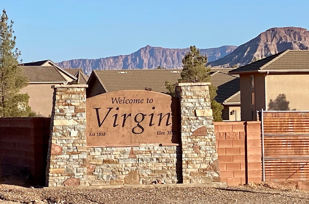 (Mark Eddington | The Salt Lake Tribune) The entrance sign to Virgin in Washington County, Thursday, Dec. 1, 2022.