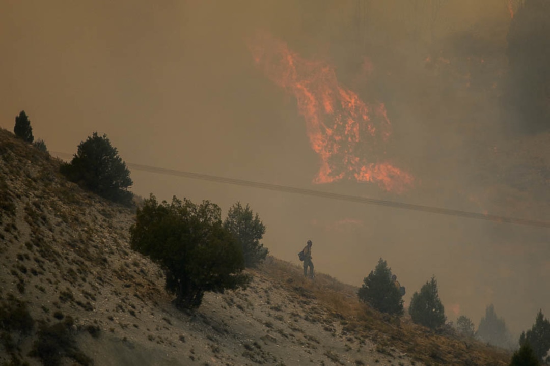 (Trent Nelson | The Salt Lake Tribune) The Coal Hollow Fire burns along Highway 6 in Utah County, Thursday Aug. 9, 2018.