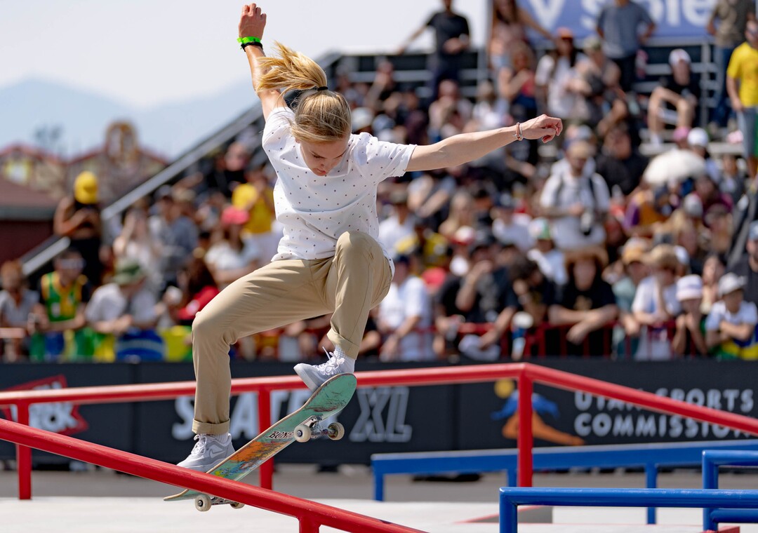 (Francisco Kjolseth | The Salt Lake Tribune) Roos Zwetsloot of the Netherlands, competes in Street League Skateboarding Championship Tour at the Utah State Fairpark in Salt Lake City on Saturday, Aug. 28, 2021. Now in its 11th year, the sport’s premier competition series includes more of the world’s best skaters than ever before, with the tour roster featuring 47 athletes hailing from 11 countries, including 21 Olympians and multiple X Games medalists.