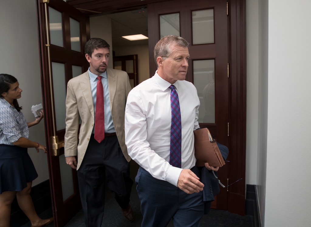 Rep. Charlie Dent, R-Pa., a member of the House Appropriations Committee, emerges from a House Republican Conference meeting on Capitol Hill in Washington, Friday, July 28, 2017. Dealing a serious blow to President Donald Trump's agenda, the Senate early Friday rejected a measure to repeal parts of former President Barack Obama's health care law after a night of high suspense in the U.S. Capitol. (AP Photo/J. Scott Applewhite)