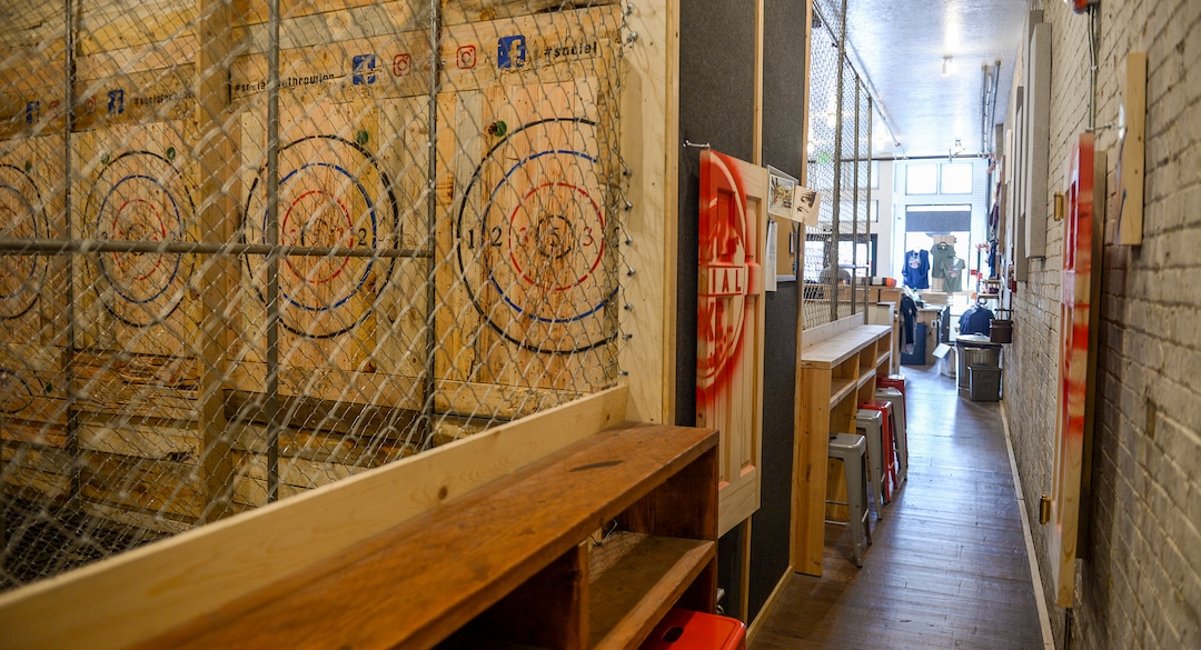 (Leah Hogsten  |  The Salt Lake Tribune)   At the new Salt Lake Social Axe Throwing, housed in a 4,000-square-foot converted steel fabrication shop at 1154 S. 300 West, you'll pay $15 per person for one hour, and $30 per person for two hours in a group of six or more.