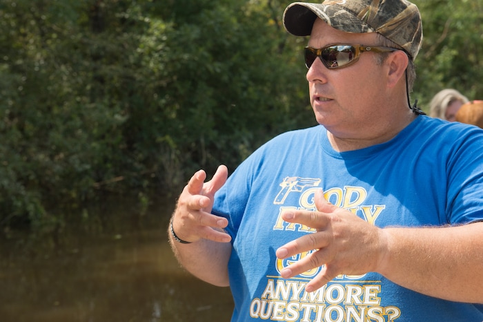 (Rachel Molenda  |  The Salt Lake Tribune)  Brian Spicer, of Sulphur, La., visits Rose City, Texas, with Churches of Christ Disaster Relief on Tuesday, Sept. 5, 2017. Spicer and his group of volunteers plan to adopt the city and continue to provide assistance after the water has receded.