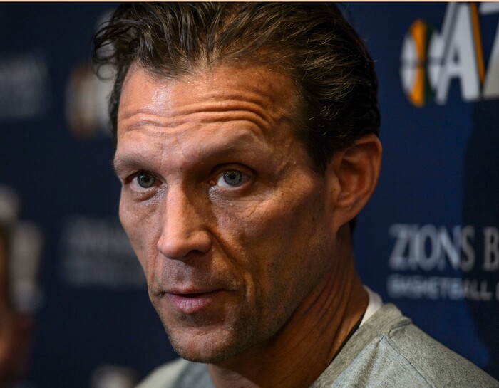 (Steve Griffin  |  The Salt Lake Tribune)  Utah Jazz head coach Quin Snyder talks with the media following the Utah Jazz practice at the Zions Bank Basketball Campus in Salt Lake City Friday April 13, 2018.