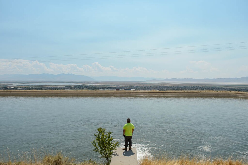 (Trent Nelson | The Salt Lake Tribune)  Andy Golden of Benchland Water District at Reservoir B in Farmington, Wednesday July 25, 2018. The reservoir typically holds between 15 and 20 million gallons of water.
