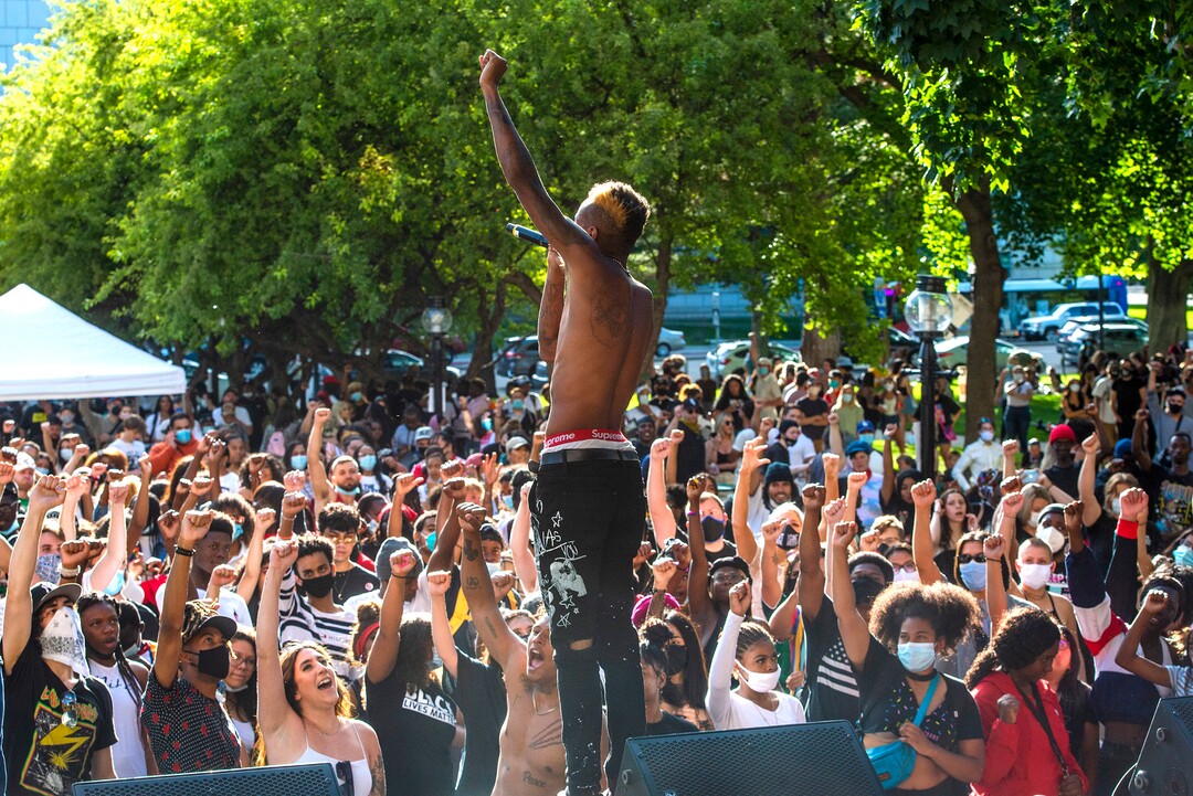 (Rick Egan  |  The Salt Lake Tribune)  Murderous T performs at the Juneteenth celebration  at Washington Square in Salt Lake City on Friday, June 19, 2020.
