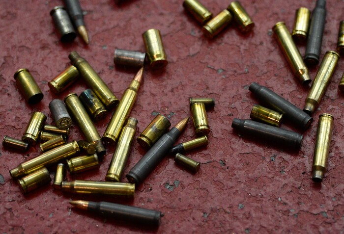 (Francisco Kjolseth  |  The Salt Lake Tribune)  Casings of numerous caliber bullets litter the floor at The Gun Vault shooting range in South Jordan where a group of women with concealed carry permits regularly meet to train and learn safe and responsible gun handling skills. 