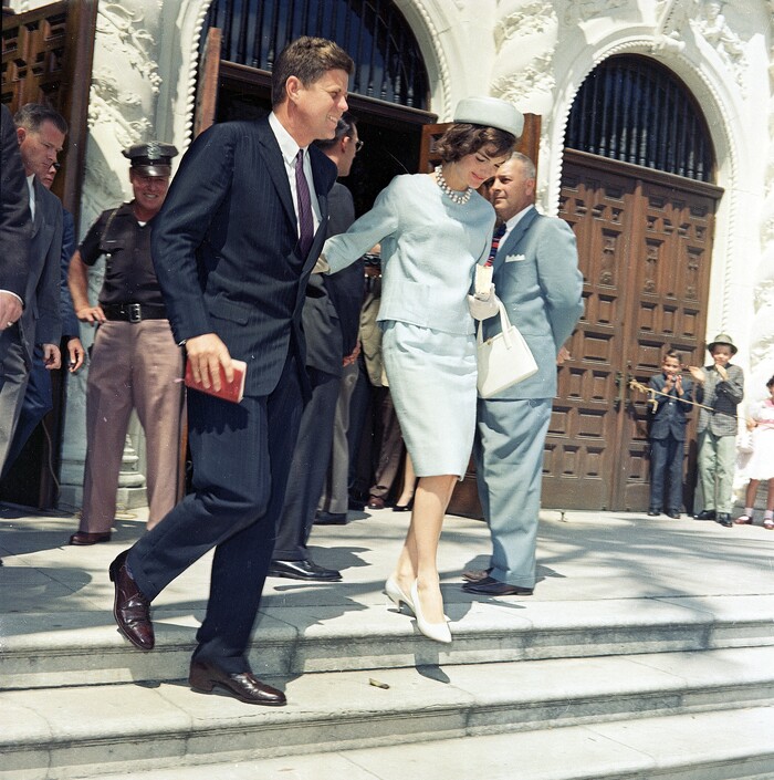 U.S. President John F. Kennedy and his wife Jacqueline Kennedy leaving church after Easter services at St. Edwards Catholic Church in Palm Beach, Florida on April 2, 1961. (AP Photo)