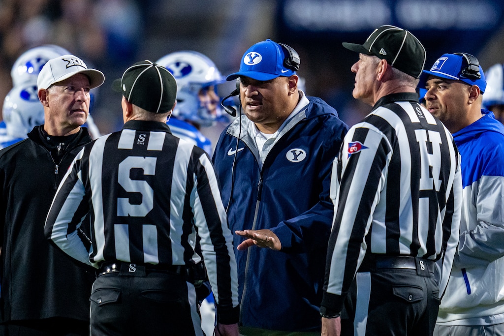 (Trent Nelson  |  The Salt Lake Tribune) BYU Cougars head coach Kalani Sitake as BYU hosts TCU, NCAA football in Provo on Saturday, Nov. 15, 2025.