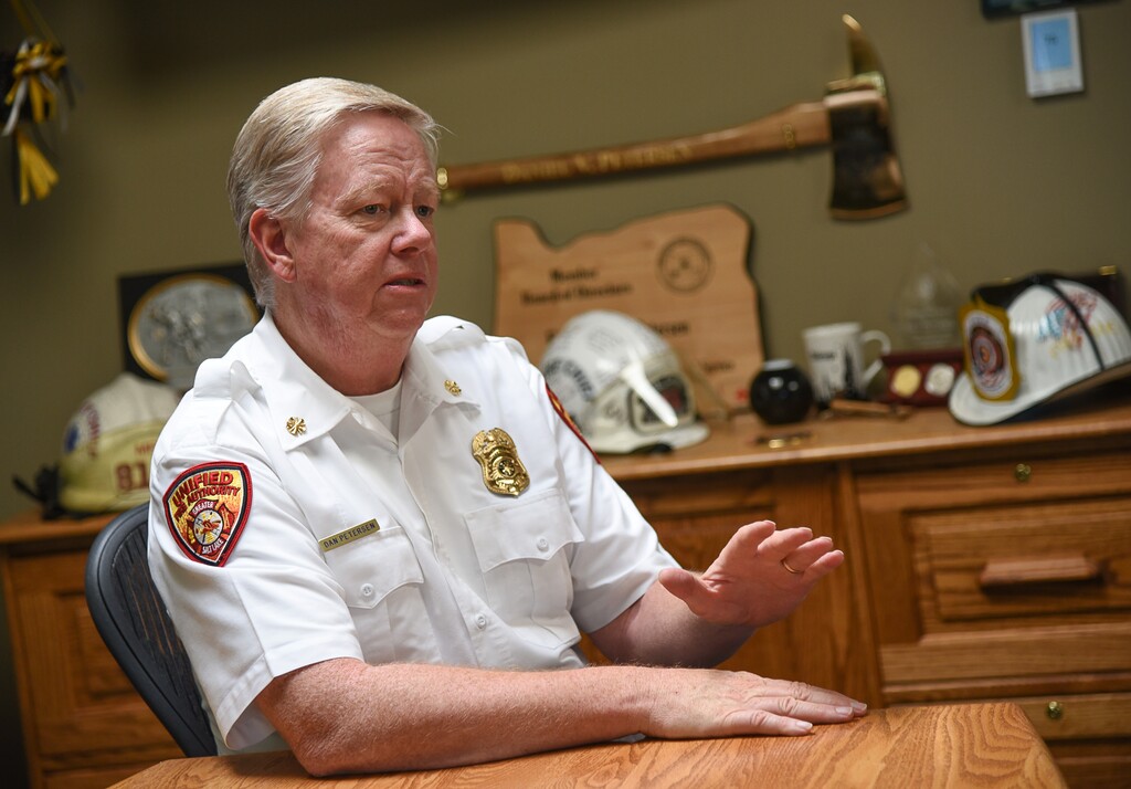 (Francisco Kjolseth  |  The Salt Lake Tribune)  New Fire Chief Dan Petersen for Unified Fire Authority discusses changes he has made to correct past problems during an interview on Thursday, Sept. 13, 2018. A 196-page investigative report by the Utah Attorney General's Office illuminated a pattern of past administrative abuse of public positions for personal benefit and yearly bonuses in the tens of thousands of dollars. The UFA board will likely consider whether to take its own legal action against the former fire administrators at its meeting next week.