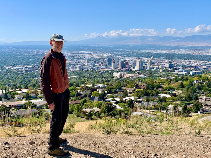 (Todd Wilkinson | Mountain Journal) Rick Reese, pictured on the Bonneville Shoreline Trail above Salt Lake City, was a pioneering environmental activist, outdoor educator and alpinist. The Utah native, who helped found the Greater Yellowstone Coalition and the Utah nonprofit that established the famed trail along the shore of the ancient Lake Bonneville, died Jan. 9, 2022 at 79.