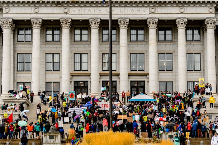 (Trent Nelson  |  The Salt Lake Tribune)  
The Utah Youth Climate Strike on the steps of the Utah State Capitol Building in Salt Lake City on Friday Sept. 20, 2019.