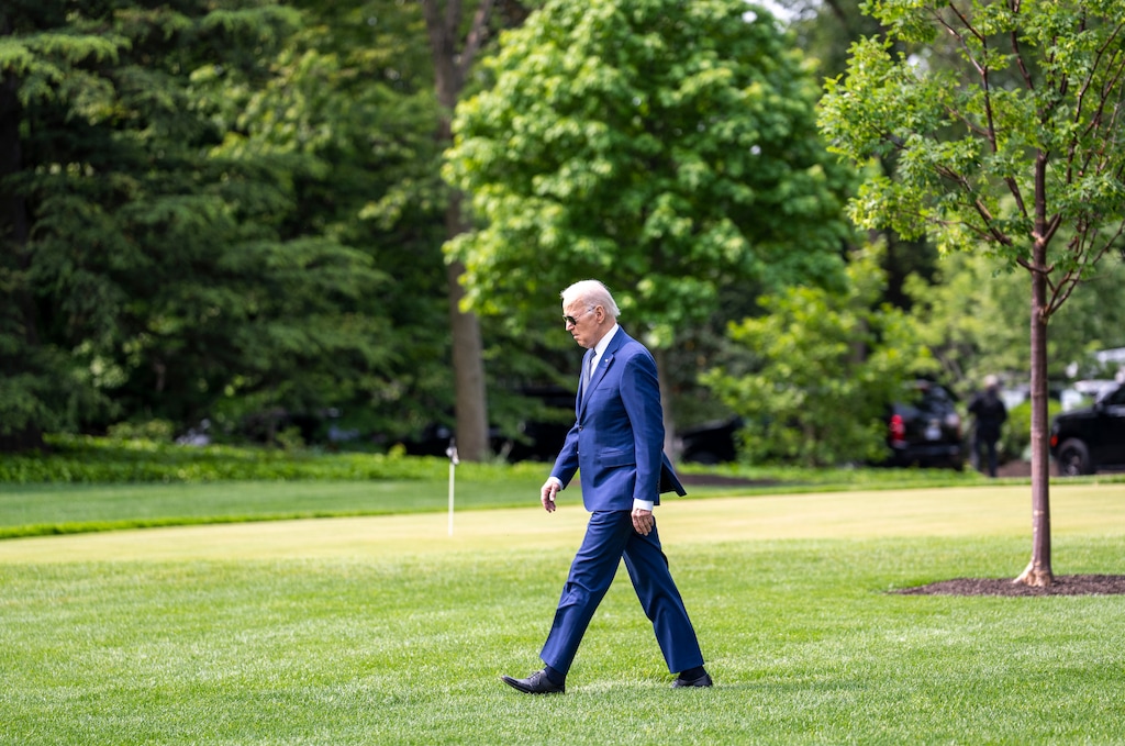 President Joe Biden walks from the Oval Office at the White House in Washington to board Marine One for a trip to New York, Wednesday, May 10, 2023. “Yes, inflation surged. Yes, the nation is still bitterly divided. But things would have been immeasurably worse if the struggling places were left to founder in the same economic mire. The Biden policies were more than worth it,” writes New York Times columnist David Brooks. (Doug Mills/The New York Times)