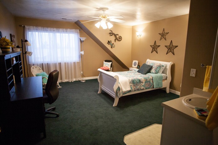 This April 30, 2018, photo, shows a renovated room at the Short Creek Dream Center, formally the home of polygamous sect leader Warren Jeffs in Hildale, Utah. The sprawling house surrounded by towering brick walls has been converted into a sober living center by Evangelical missionaries, the latest sign of the group’s dwindling control of the small community on the Utah-Arizona border. (Chris Caldwell/The Spectrum via AP)