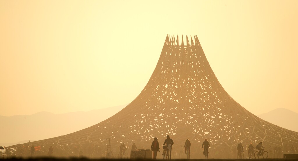 (Rick Egan  |  The Salt Lake Tribune) The Galaxia Temple, designed by French architect Arthur Mamou-Mani, at Burning Man, a week long celebration of art and radical self expression, in the Black Rock Desert in Nevada, Saturday, Sept. 1, 2018.