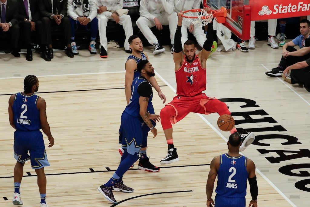 (David Banks | AP) Rudy Gobert of the Utah Jazz dunks during the second half of the NBA All-Star basketball game Sunday, Feb. 16, 2020, in Chicago.
