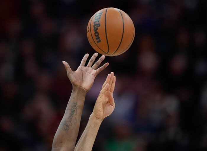(Francisco Kjolseth | The Salt Lake Tribune) The ball goes up for a jump ball in NBA action between the Utah Jazz and the Minnesota Timberwolves at Vivint Smart Home Arena in Salt Lake City, Thursday, Dec. 23, 2021.