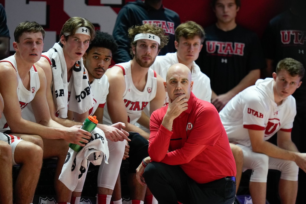 (Francisco Kjolseth | The Salt Lake Tribune) Coach Craig Smith keeps an eye on the game as the University of Utah hosts Sam Houston in NCAA basketball in Salt Lake City on Thursday, Nov. 17, 2022.