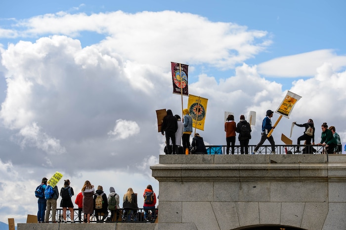 (Trent Nelson  |  The Salt Lake Tribune)  
The Utah Youth Climate Strike on the steps of the Utah State Capitol Building in Salt Lake City on Friday Sept. 20, 2019.